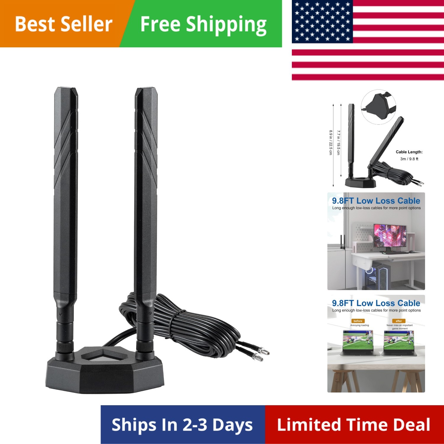 9dBi Magnetic Base 4G 5G TS9 External Antenna for Netgear Nighthawk M6 MR6110...