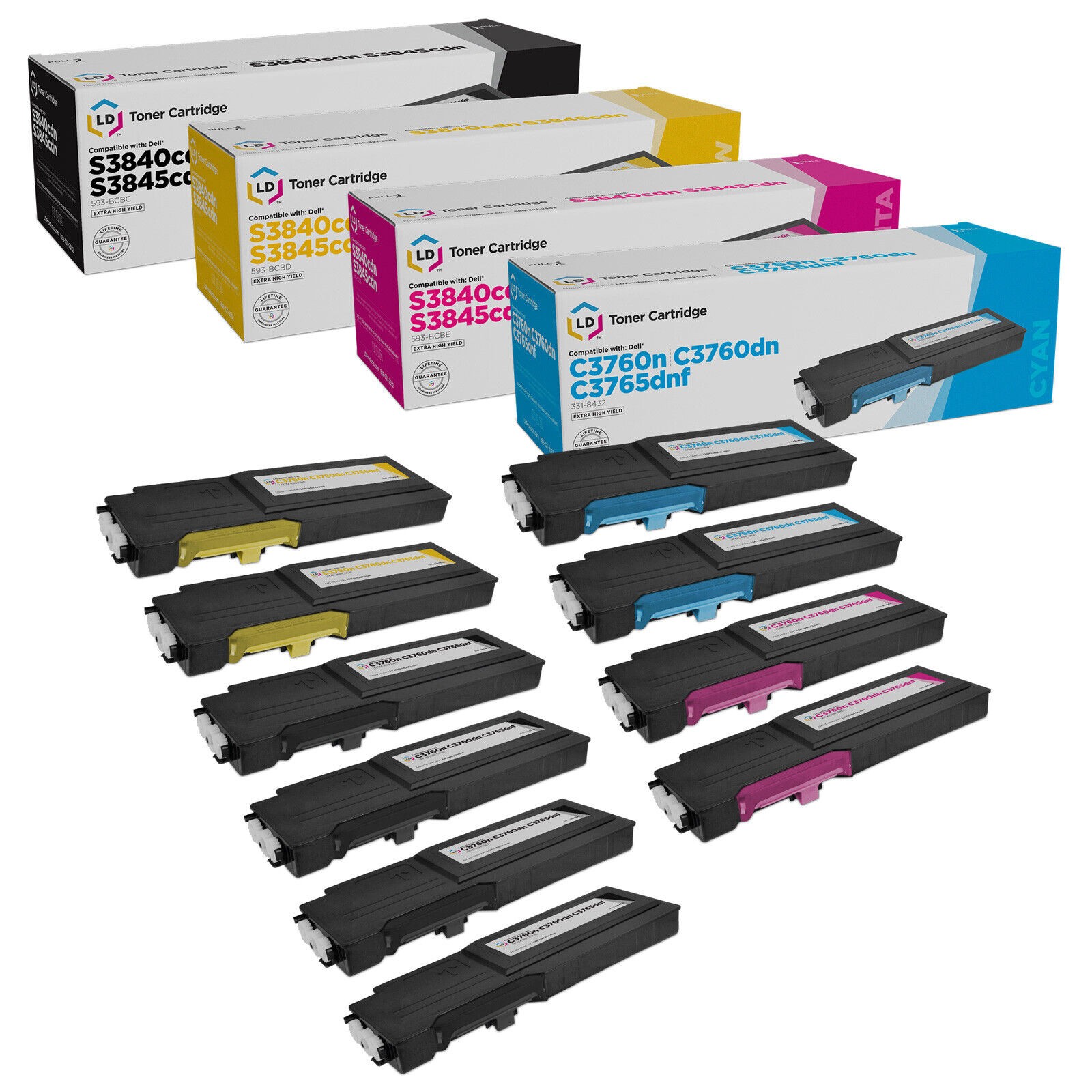 LD  10pk Comp Cartridge for Dell Toner C3760 C3765dnf Black Cyan Magenta Yellow