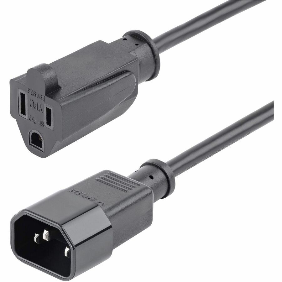StarTech 1ft (0.3m) Power Extension Cord, IEC C14 to NEMA 5-15R, 10A 125V,