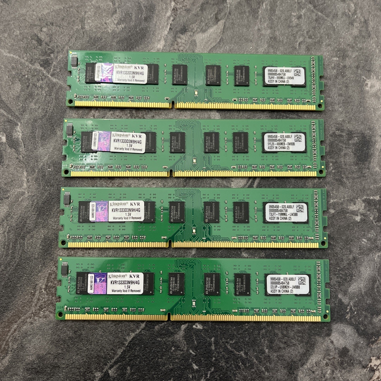4 X 4GB (16GB TOTAL) KINGSTON DDR3 KVR1333D3N9H/4G 1333 MHZ DESKTOP MEMORY