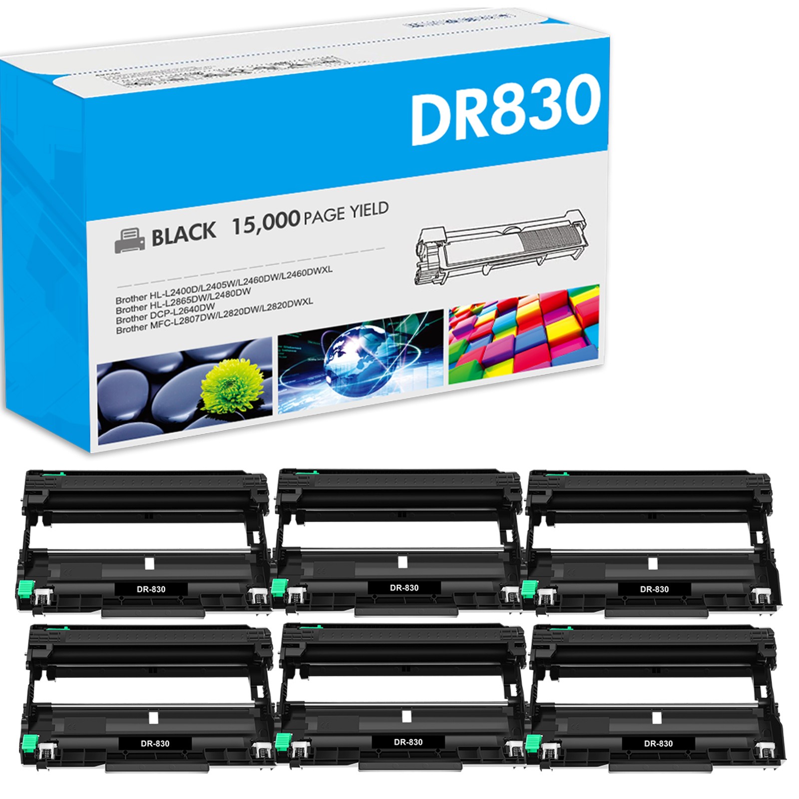 6PK DR830 Drum Unit Replacement for Brother MFC-L2807DW MFC-L2820DW HL-L2460DW