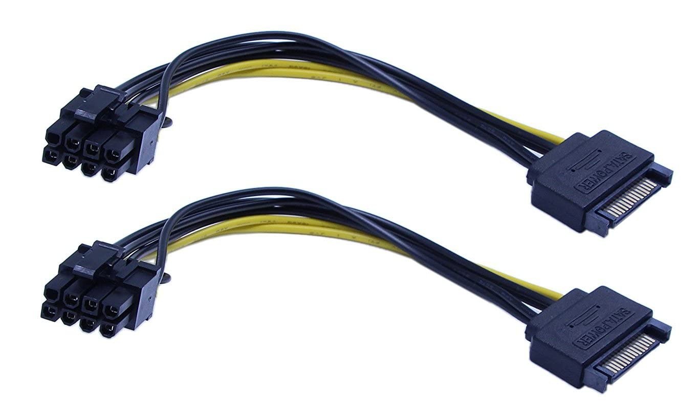 zdyCGTime 2 Pack 15-Pin SATA Male to 8 Pin (6+2 Pin) 20CM/8inch, Black+Yellow