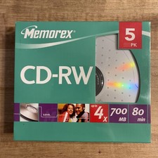 NEW  Memorex CD-RW 5 PK Rewritable 700mb Up To 4x 80 Min Audio Recording Time picture