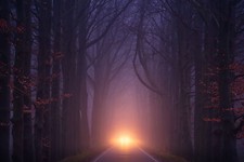 Landscape seasons road trees lights fall purple low Custom Gaming Mat Desk picture