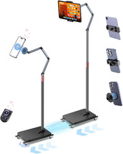 Rolling Tablet Floor Stand with Wheels, Adjustable Aluminum Arm, 360° Rotation picture
