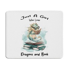 Just A Girl Who Loves Dragons and Books Mouse Pad, Cute Dragon Reading Mousep... picture