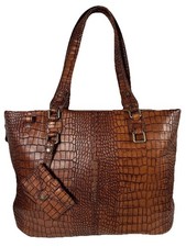 Piquadro Croc-Embossed Italian Leather Laptop Tote Briefcase Expandable Fits 14” picture