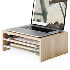 3Tier Monitor Stand Riser SlideOut Tray Wooden Metal Organizer Office picture