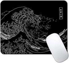 Japanese Great Wave Mouse Pad, Black Anime Gaming Mouse Pad, Kanagawa Mousepad, picture