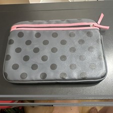 Studio C Polka Dot Makeup Bag Gray/Black with Pink Zipper 12x7 in picture