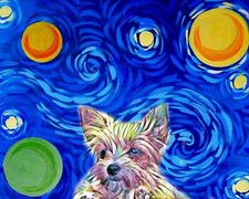 Starry Night Yorkie Puppy Dog Cute Fantasy Art Mouse Pad  7 x 9 Mousepad picture