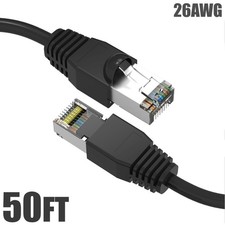 50FT Cat6A RJ45 Network LAN Ethernet Shielded Cable SSTP Booted 26AWG Black picture