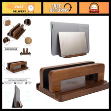 Adjustable Acacia Wood Laptop Stand - 3 Slots, Non-Slip Vertical Holder for MacB picture