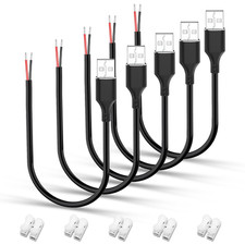 5 Pcs USB a Male to Bare Wire Cable - 12V/3A 30Cm Open End Pigtail Power Cord picture
