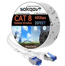 Sokqovt Cat 8 Ethernet Cable Slim 25ft Outdoor, Pure Copper Cat8 25ft, White  picture