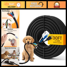 30ft Automotive Wire Loom, 1/2in Cord Protectors, Chew-Resistant, Black Tubing picture
