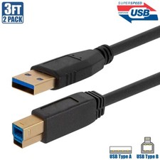 2x 3FT USB-A 3.0 Male to Type B Male SuperSpeed Data Cable For Printer Scanner picture
