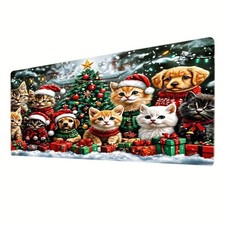 Cute Christmas Animal Theme Mouse Pad, Holiday Exclusive Large Mouse Pad, Cat picture