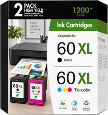 2 Pack 60XL Ink Cartridge Combo for HP DeskJet F4480 F4440 D2660 F4275 F4280 lot picture