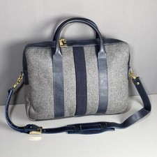 Monte & Coe Handcrafted Wool Leather Laptop Briefcase Gray Navy Canada picture