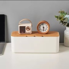 Bamboo Cable Management Box Wire Organizer Power Strip Cord Storage Box picture