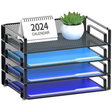 Letter Tray 4 Pack Stackable Desk File Organizer A4 Mesh Samstar Paper picture