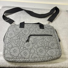 Thirty-One Laptop Bag Quilted City Charcoal Pebble Floral Gray Shoulder Strap picture