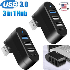 2× USB 3.0 3-Port Hub Rotatable Laptop Multi HUB Splitter Expansion Universal US picture