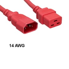 KNTK Red 4ft AC Power Cord IEC-60320 C14 to C19 14 AWG 15A 250V SJT Cable picture
