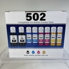 NEW~Inkrobat-502 Compatible Refill Ink Bottles 8 Pack for Epson Ecotank Printers picture