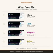 Genuine HP 410X Toner Cartridge High Yield Set 4Pack / Black Cyan Magenta Yellow picture