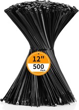 12 Inch Black Heavy Duty Zip Ties 500 Pack 50lb Cable Management picture