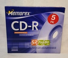 Memorex CD-R 5 Pack 52x 700MB 80 Min Jewel Cases NIP Factory Sealed~VTG 2004 picture