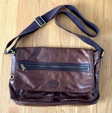 Fossil Transit Brown Leather Messenger Laptop Bag Fits 15