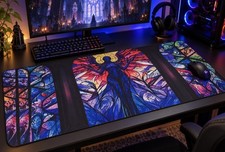 Fantasy Goddess Dark Night Stained Glass Desk or Gaming Mat | Plant or Mousepad  picture