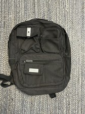 Bella Russo Black Canvas Multi Pocket USB Port Laptop Backpack Carryall picture