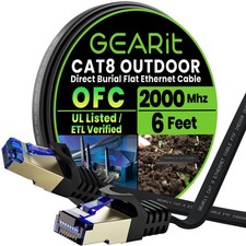 Cat 8 Outdoor Flat Ethernet Cable 6ft Black Shielded FTP RJ45 40Gbps 2000MHz picture