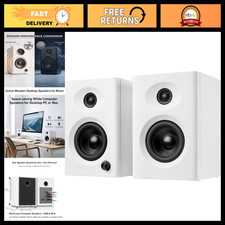 High-Quality Powered Desktop Computer Speakers for PC & Music - White Pair picture