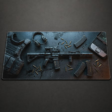 Tactical Gear Flat Lay Gaming Mouse Pad Extended Desk Mat 36x18 Rifle Non-Slip picture