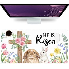 Easter Desk Mat, Bunny He is Risen Large Mouse Pad for Desktop, PU Leather Wa... picture