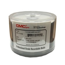 50Pk CMC PRO CD-R, WATERSHIELD GLOSSY White Inkjet Hub Print, 52X   picture