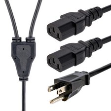 StarTech PXT101Y10 10Ft Computer Power Cord NEMA5-15P to 2 C13 Y Plug Cable picture
