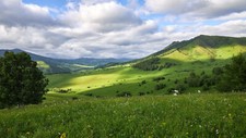 Landscape nature sky clouds mountains field grass Custom Gaming Mat Desk picture