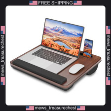 Laptop Lap Desk with Cushion for Up to 15.6-inch Laptops, Portable, Dark Brown picture