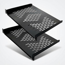 Server Rack Shelf 2-Pack Cantilever Steel Black Vented 14in Deep 19in Mount picture