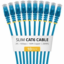 StarTech 2ft Blue Slim CAT6 Cable, 10 Pack, Snagless RJ45, UTP, LSZH, 28AWG Pure picture
