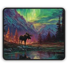Northern Lights Moose Gaming Mouse Pad | Aurora Wilderness Art picture
