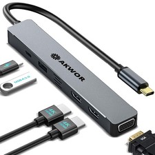 USB C Hub Docking Station Dual HDMI, C to HDMI VGA Adapter Silver Grey picture