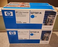 Lot of (4x) New Genuine Sealed HP Q7581A Cyan toner, HP LJ CP3505, 3800 picture