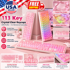 113 Key Pink Jelly Round Keycaps OEM Profile Set Mechanical Keyboard MX Switch + picture